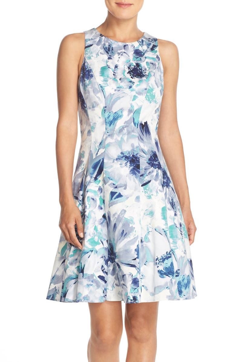 Maggy London Floral Print Stretch Cotton Fit & Flare Dress | Nordstrom