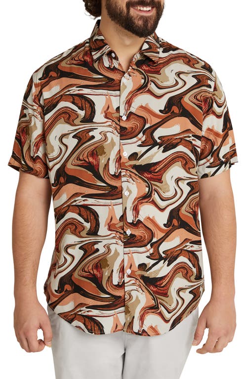 Johnny Bigg Marble Print Short Sleeve Button-Up Shirt in Rust