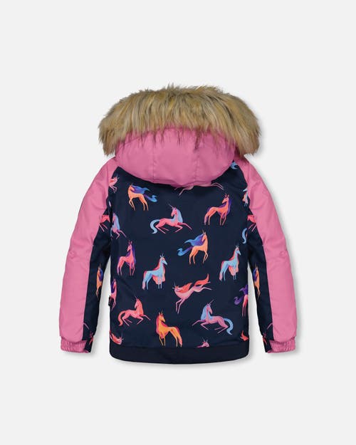 Shop Deux Par Deux Girl's Two Piece Snowsuit Mauve Printed Unicorns In Crocus