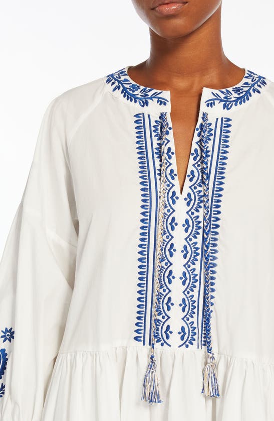 Shop Max Mara Dirce Embroidered Long Sleeve Cotton Poplin Dress In White