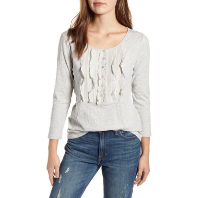 Lucky Brand Ruffle Bib Henley, Grey