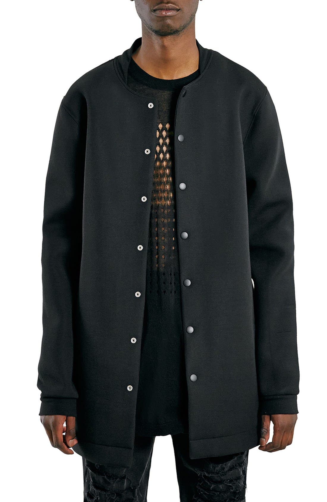 Topman 'AAA Collection' Longline Bonded Scuba Knit Baseball Jacket