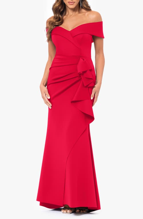 Shop Xscape Evenings Ruffle Off The Shoulder Scuba Gown In Red