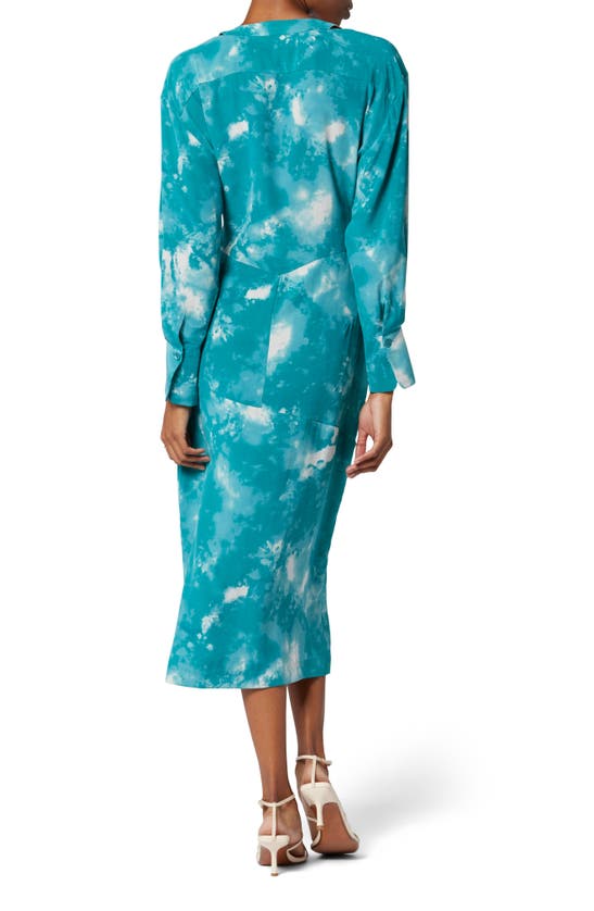 Shop Equipment Joelle Long Sleeve Silk Midi Dress In Spring Teal And Metal
