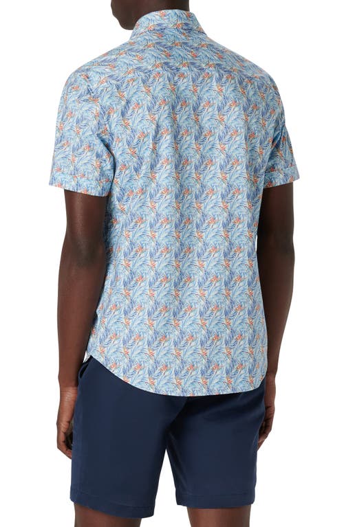 Shop Bugatchi Miles Ooohcotton® Birds Of Paradise Print Short Sleeve Button-up Shirt In Sky