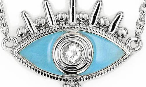 Shop Judith Ripka Little Jewels Evil Eye White Topaz & Enamel Pendant Necklace In Silver/blue