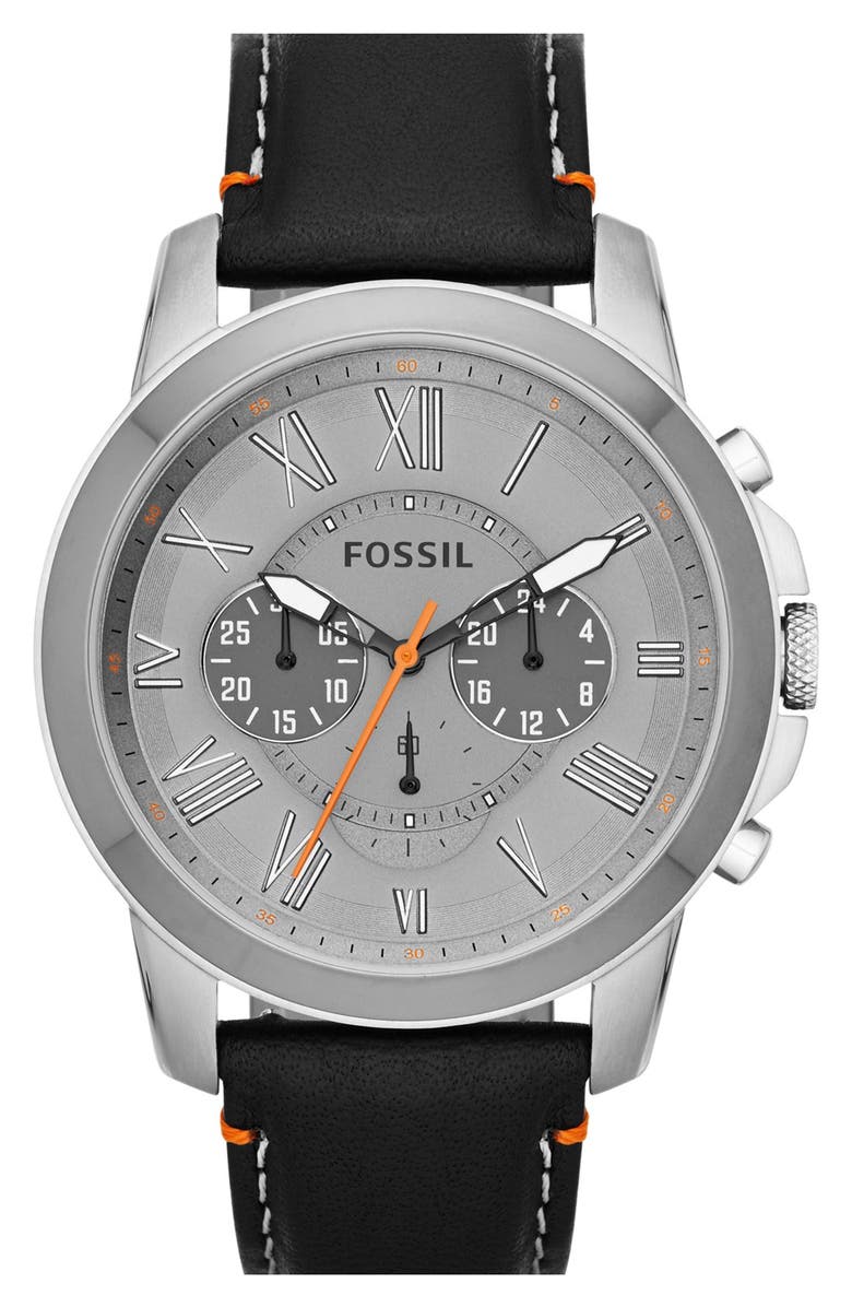Fossil 'Grant' Chronograph Leather Strap Watch, 44mm | Nordstrom