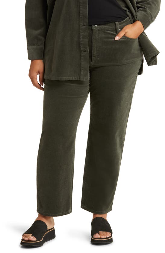 Eileen Fisher High Waist Ankle Straight Leg Corduroy Pants In Grove