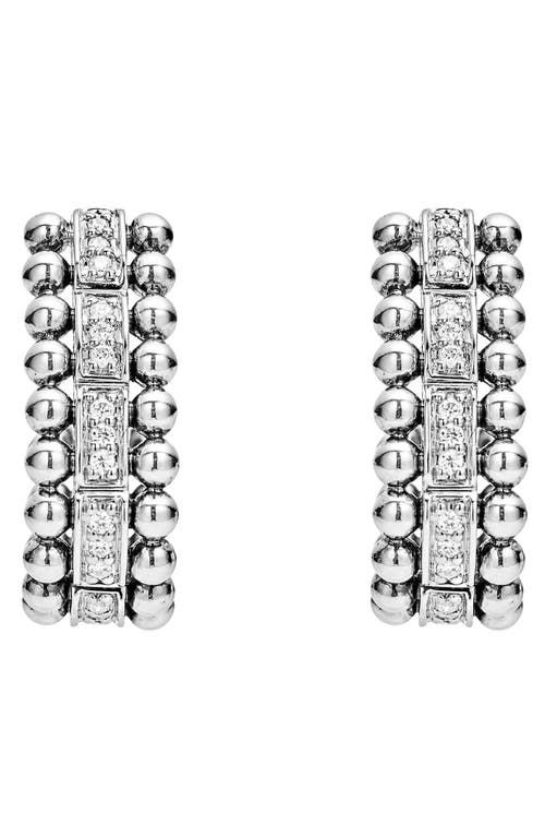 Lagos Sterling Silver Caviar Spark Diamond Oval Hoop Earrings In Silver/diamond