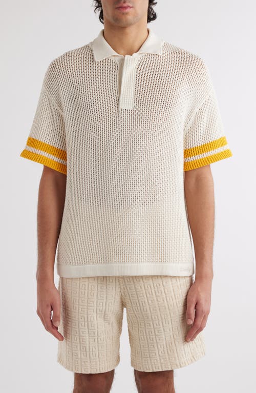 Givenchy Cotton Blend Crochet Stitch Polo Sweater In Ivory