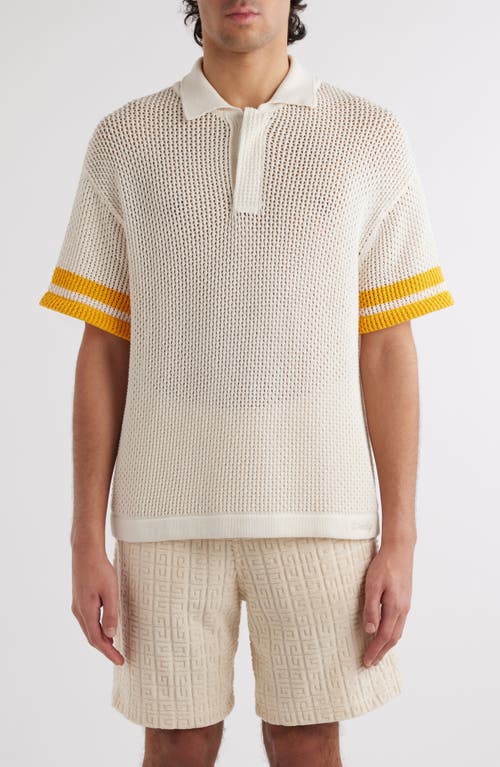 Givenchy Cotton Blend Crochet Stitch Polo Sweater Ivory at Nordstrom,