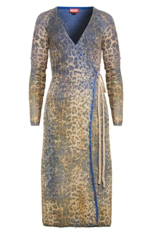 Shop Diesel ® M-sofocle Leopard Print Long Sleeve Midi Wrap Sweater Dress In Tan