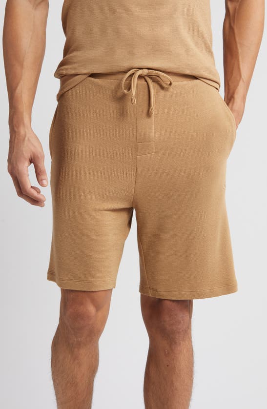 Shop Hugo Boss Ribbed Pajama Shorts In Medium Beige