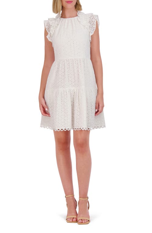 Vince Camuto Ruffle Detail Cotton Eyelet Dress Ivory at Nordstrom,