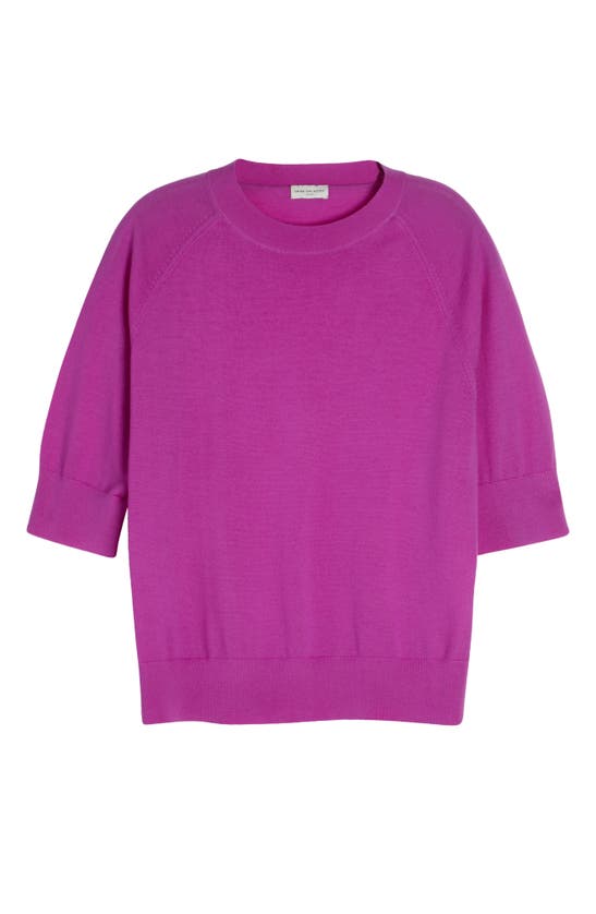 Dries Van Noten Tulla Short Sleeve Merino Wool Sweater In Purple
