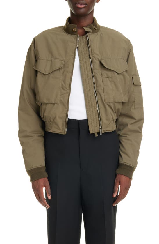 Shop Givenchy Military Crop Bomber Jacket In Olive Green