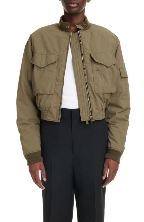 Military Crop Bomber Jacket in Olive Green