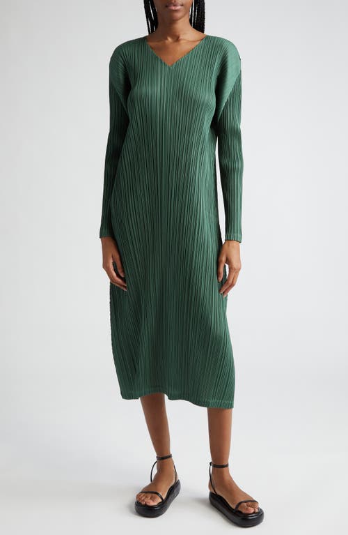 Pleats Please Issey Miyake Monthly Colors December Pleated Long Seeve Midi Dress Moss Green at Nordstrom,