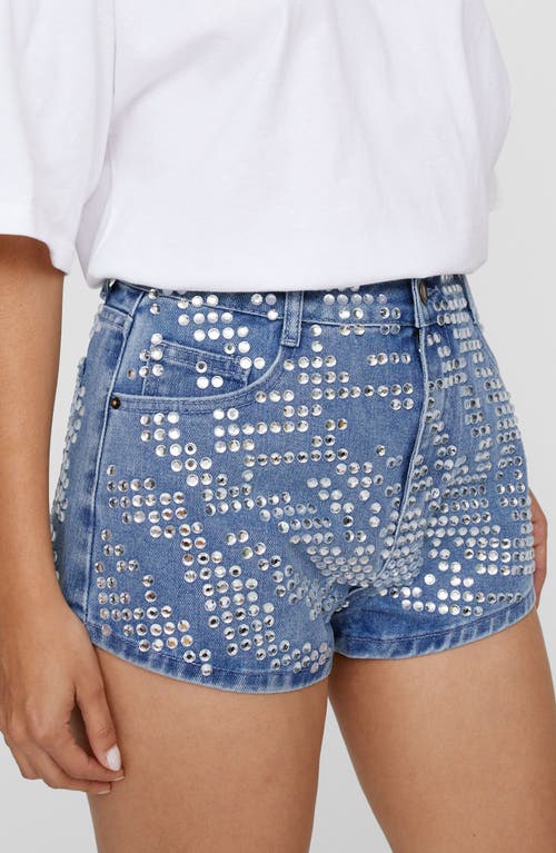 Shop Nasty Gal Zebra Hotfix Denim Shorts In Authentic Midwash