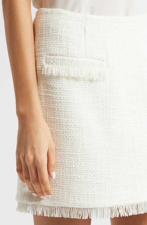 Shop Cinq À Sept Kimmie Crystal Fringe Cotton Tweed Miniskirt In Gardenia