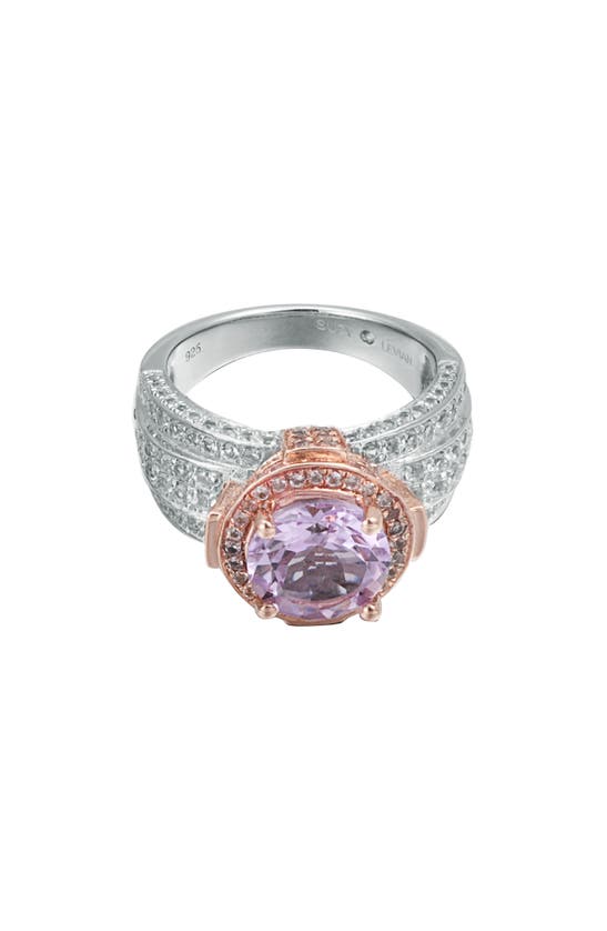 Shop Suzy Levian Two-tone Semiprecious Stone & White Topaz Halo Ring In Pink