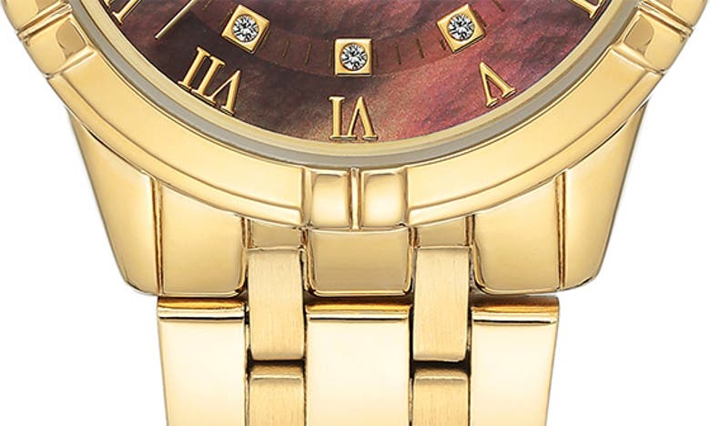 Anne Klein Premium Crystal Accented Solar Powered Bracelet Watch In Black Mother Of Pearl Dial