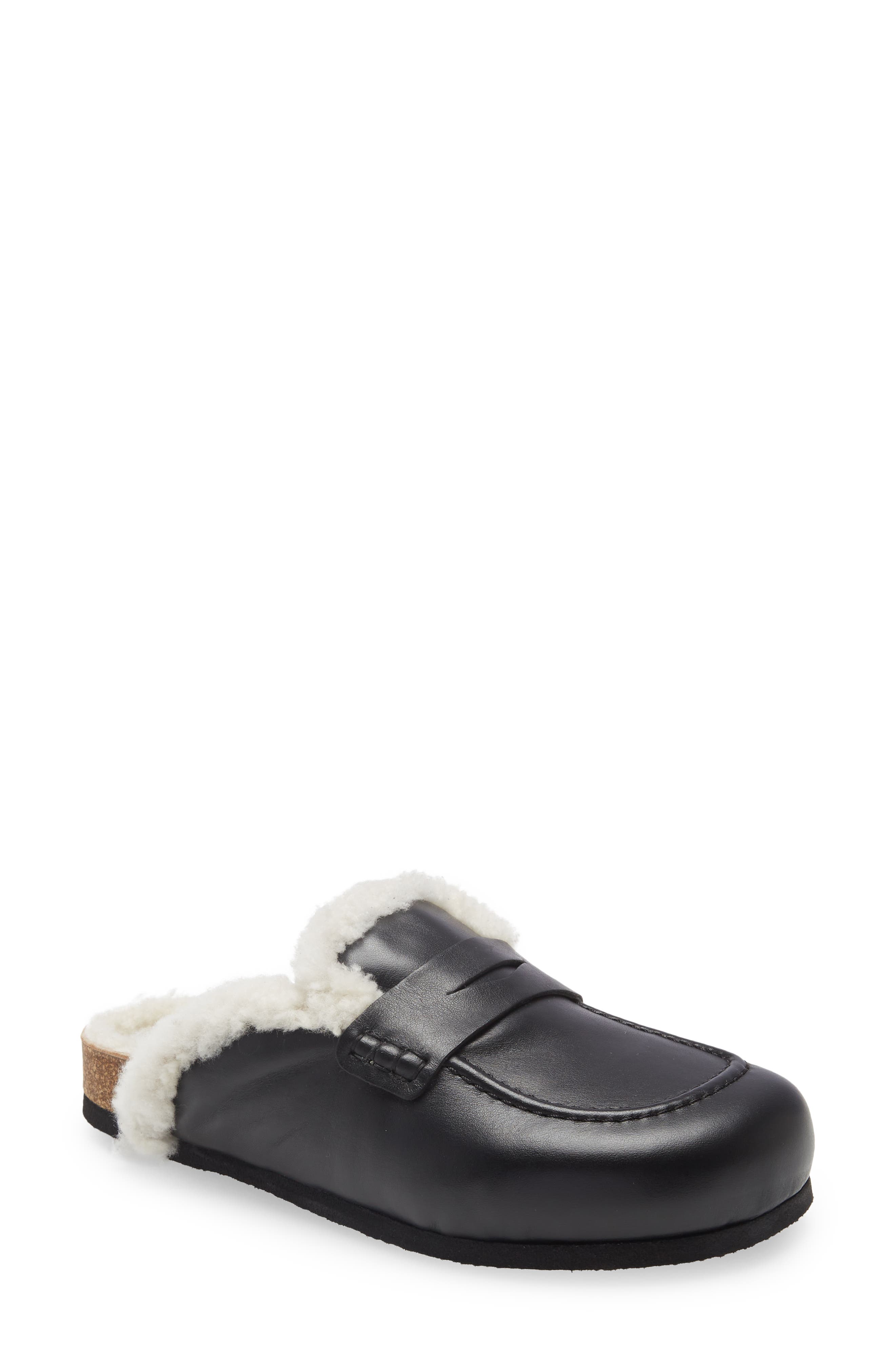 JW Anderson Genuine Shearling Lined Loafer Mule in Black at Nordstrom, Size 6Us