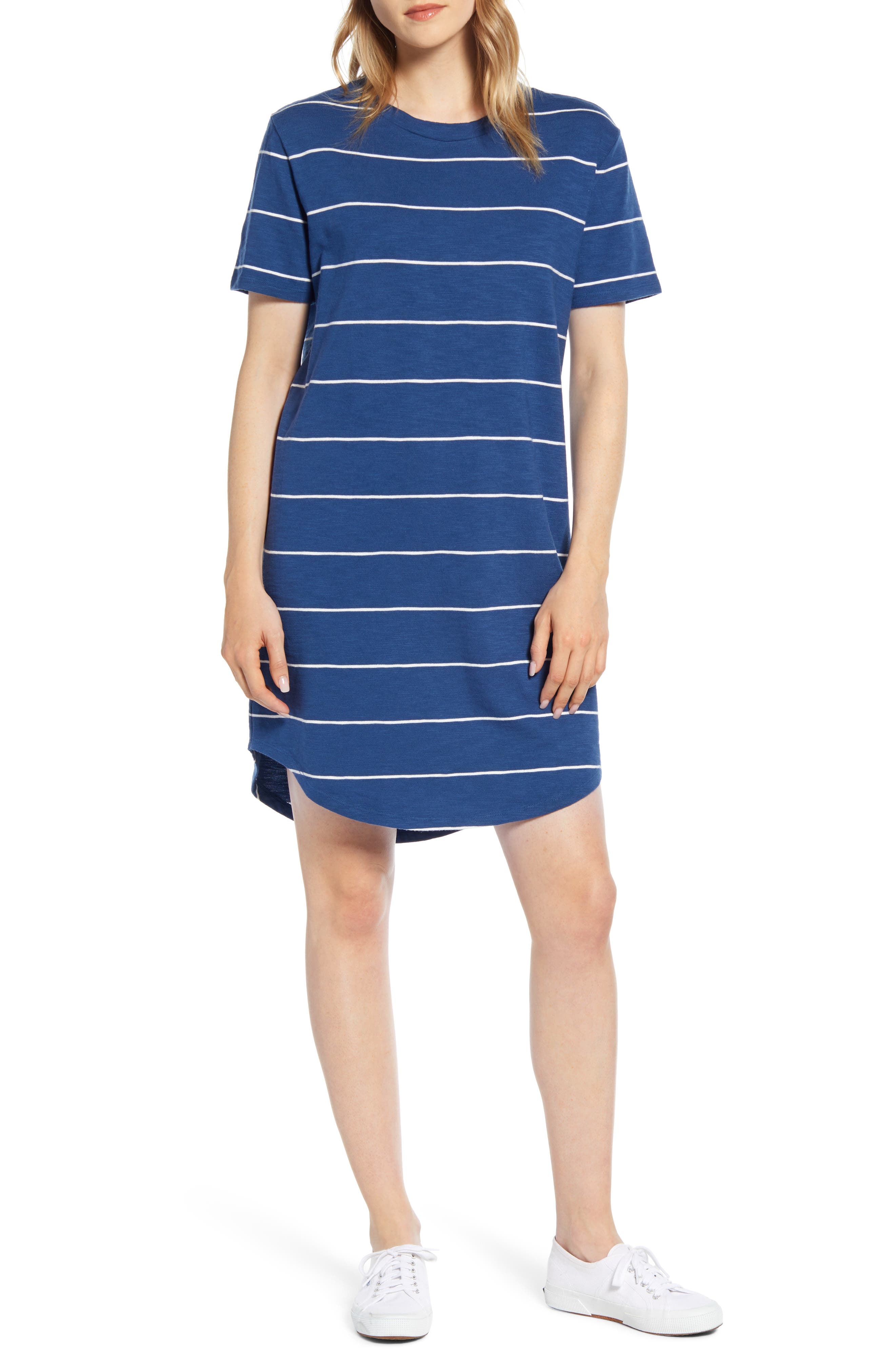 Lou & Grey Stripe Cozy Jersey T-Shirt Dress, Blue