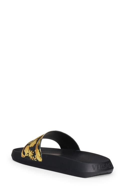 Shop Versace Baroque Pool Slide Sandal In Black/gold