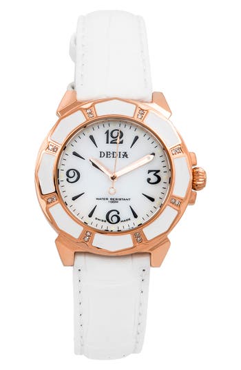 Aquaswiss Lily Leather Strap Diamond Bezel Watch, 33mm X 36mm In White/rosegold