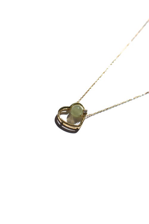 Seree Maison Heart Green Jade & Zircon Pendant Necklace In Light Green