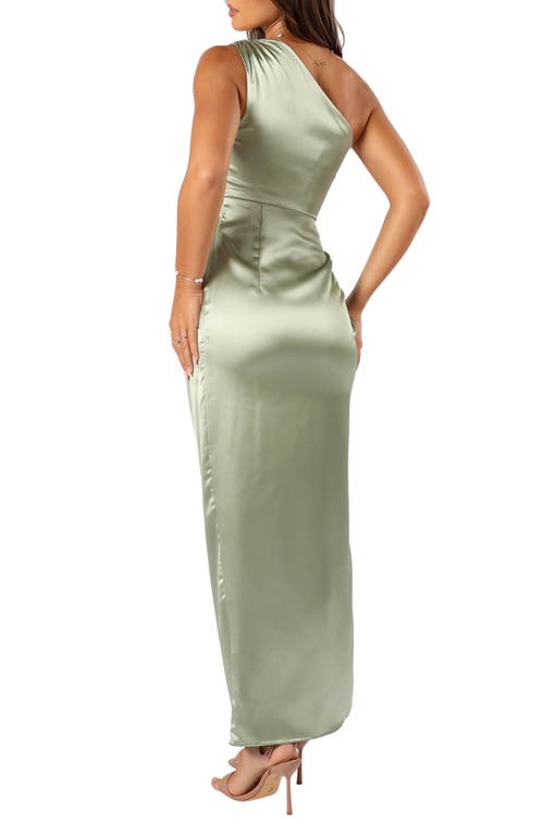 Petal And Pup Petal & Pup Nadia One-shoulder Satin Maxi Dress In Green