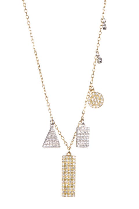 Gold Plated Sterling Silver Multi Shaped Pavé Swarovski Crystal Accented Pendant Necklace