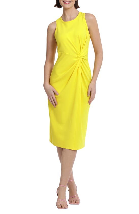 Donna Morgan Sleeveless Twist Front Midi Dress In Yellow Modesens