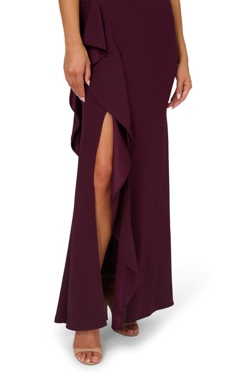 Shop Adrianna Papell One-shoulder Satin & Crepe Gown In Bordeaux Glow