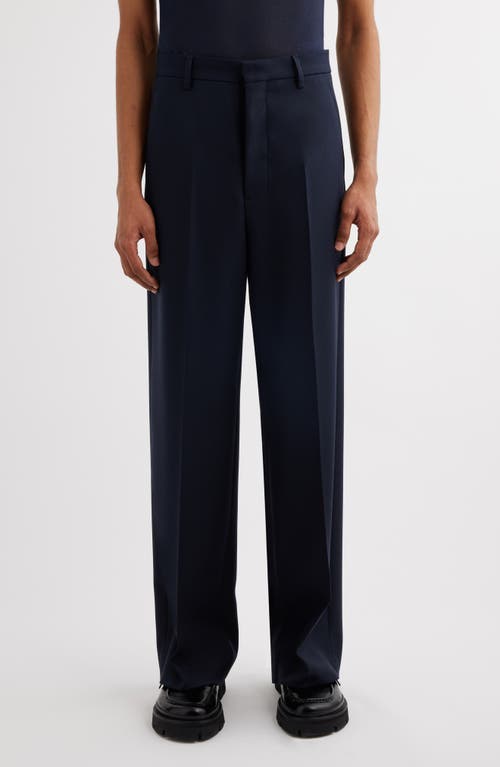 Shop Ami Alexandre Mattiussi Ami Paris Wool Gabardine Wide Leg Pants In Navy Blue/4011