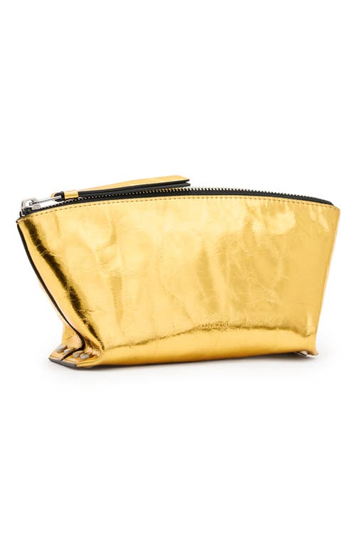 Shop Allsaints Anais Stud Metallic Leather Clutch In Warm Gold