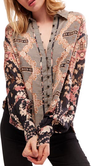 Free People Womens S Flower Patch Thermal Floral Balloon Sleeve Shirt Top