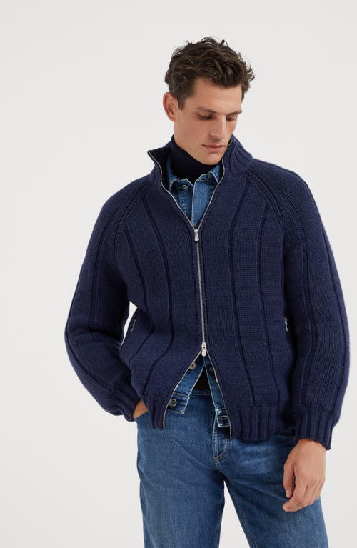 Shop Brunello Cucinelli Knit Jacket With Padding In Indigo