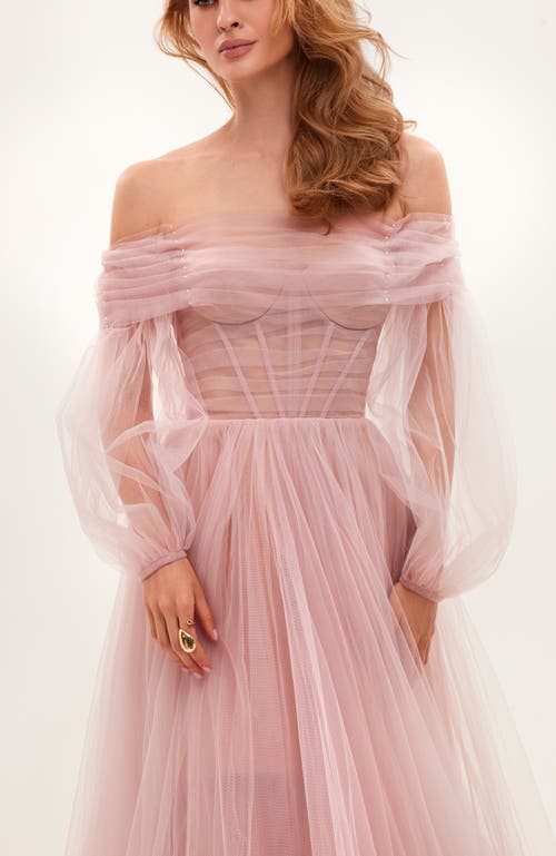 Shop Milla Lavender Sheer Sleeves Maxi Tulle Dress In Misty Rose