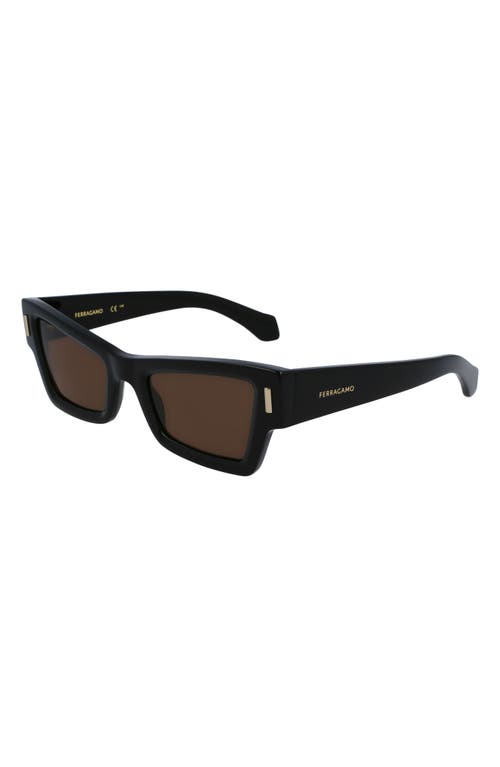 Shop Ferragamo Rivets 53mm Modified Rectangular Sunglasses In Black