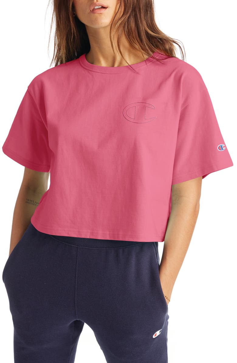 CHAMPION Heritage Crop T-Shirt, Main, color, MELON PUNCH PINK