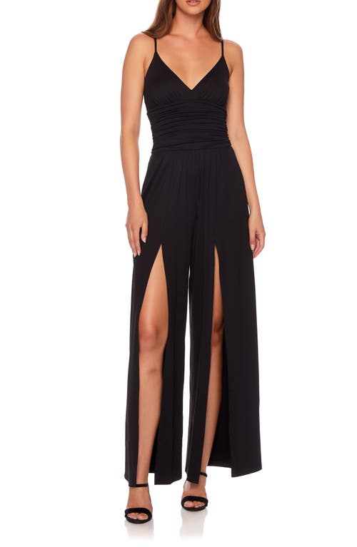 Susana Monaco String Slit Front Wide Leg Jumpsuit Black at Nordstrom,