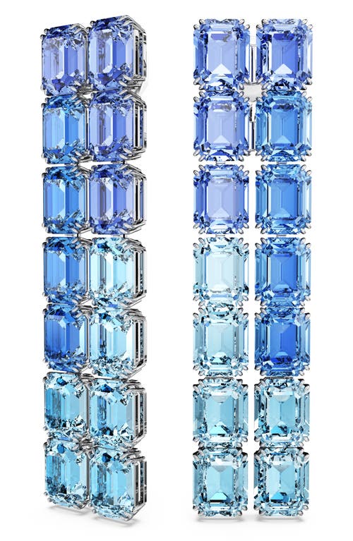 Swarovski Rhodium Plated Millenia Octagon Long Clip Earrings In Blue