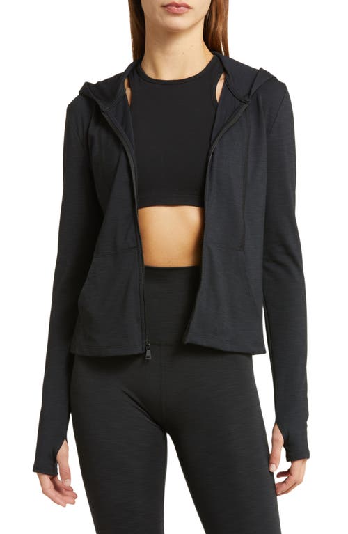 Beyond Yoga Heather Rib Zip-Up Hooded Jacket Black at Nordstrom,