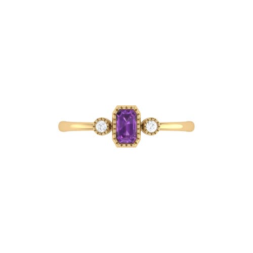 Luvmyjewelry Emerald Cut Amethyst & Diamond Birthstone Ring In 14k Gold In Yellow Gold