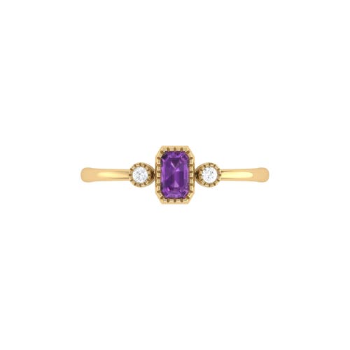 LUVMYJEWELRY LUVMYJEWELRY EMERALD CUT AMETHYST & DIAMOND BIRTHSTONE RING 