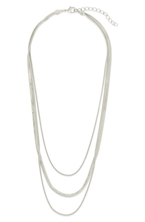 Sterling Forever Everly Herringbone Chain Layered Necklace In Silver