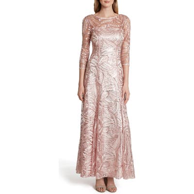 Tahari Embroidered Sequin A-Line Gown, Pink