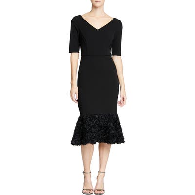 Halston Heritage Embellished Flare Hem Midi Dress, Black